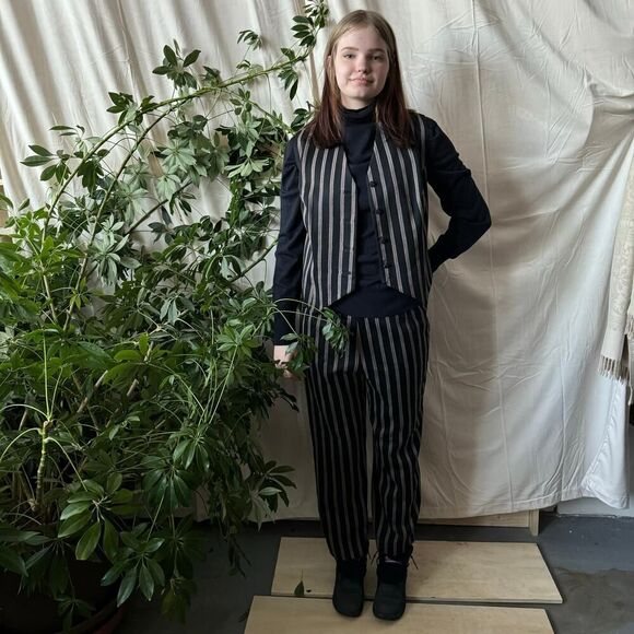 Vintage Shirley Mullings Couture Striped Vest & Pants Set - Picture 1 of 6